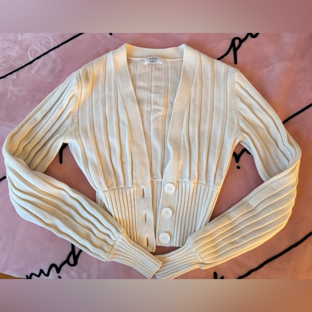 Aritzia Wilfred Cream Ribbed Cardigan